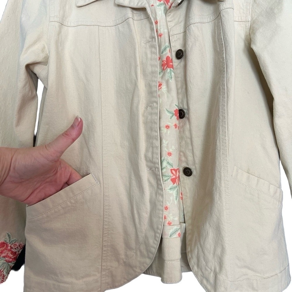 Denim & Co Jacket Medium Cream Embroidered Casual Coastal Cowgirl Rodeo Western - Picture 8 of 10